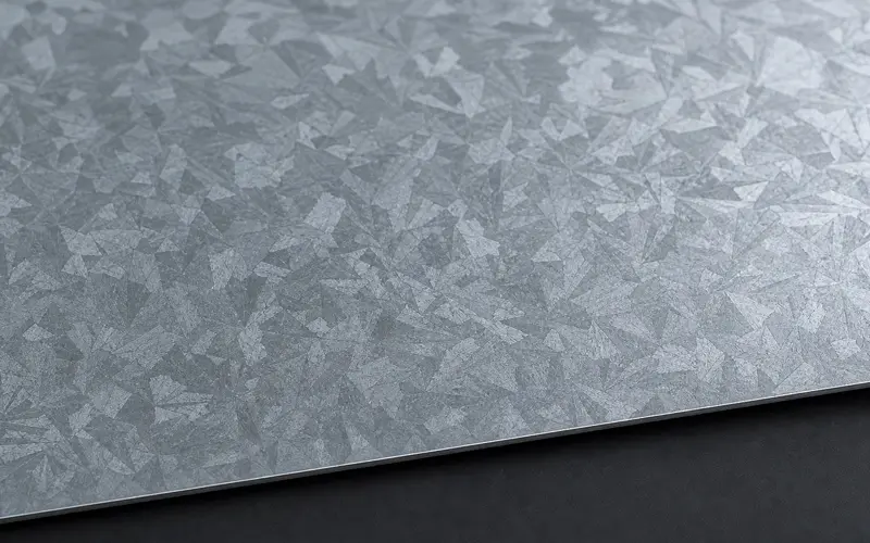 Galvanized steel showing characteristic zinc coating