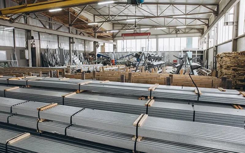 Properly packaged steel inside a shipping container