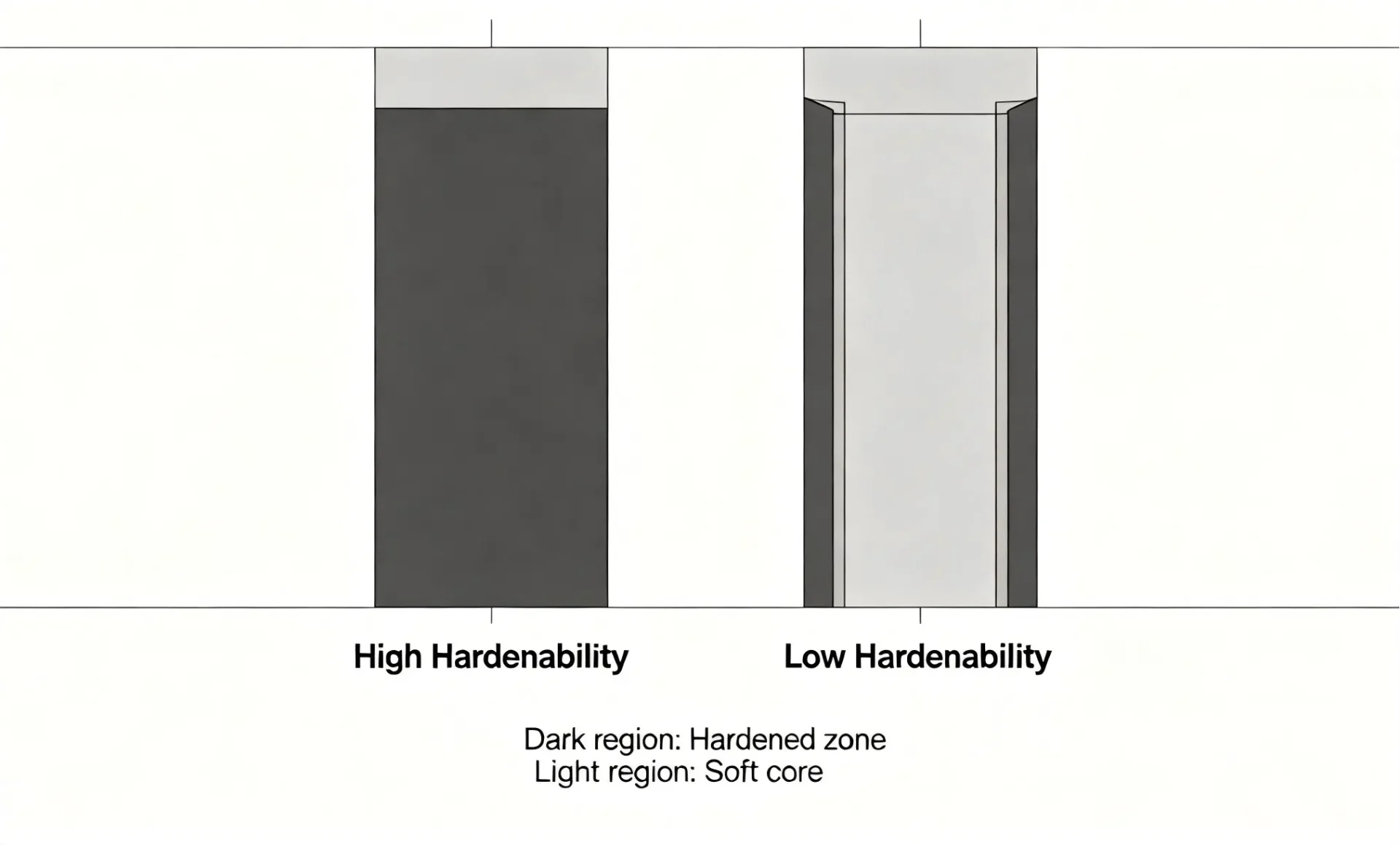 Same surface hardness — very different core strength